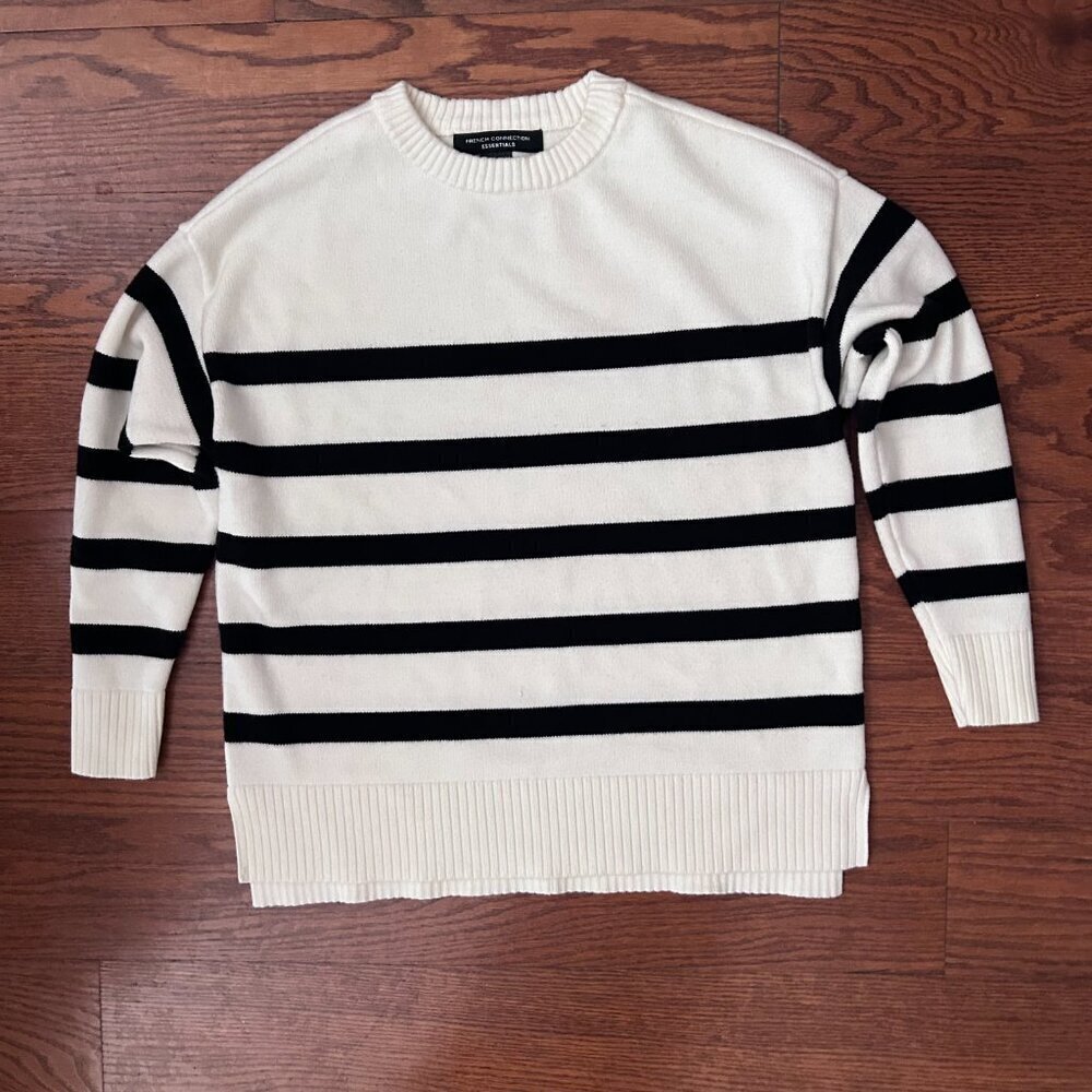 French Connection Striped Crewneck Sweater Size Small Drop Shoulder - Picture 10 of 10